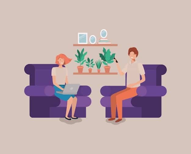 A therapist sitting across from a client, both looking engaged in a thoughtful conversation. The setting is a warm, inviting office, with soft lighting and comfortable furniture. The image represents seeking professional help for debt-related stress.