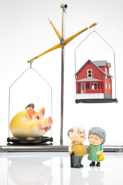A balanced scale with a retirement fund on one side and future living expenses on the other, illustrating the importance of balancing savings with anticipated inflation rates.